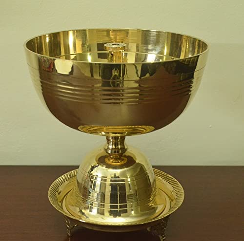 Tangerine Akhand Jyoti Diya with Stand || Brass Traditional Oil Lamp for Pooja at Tamples , Home, Office & Hotel- Dia-4 inch