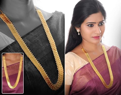 Traditional Maharashtrian Gold Haram Laxmi Lakshmi Kasu Coin Long Necklace Jewellery Set for Women
