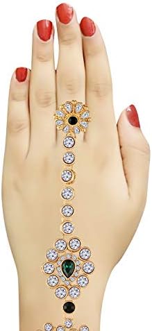Traditional Gold Plated CZ Haath Phool/Panja Adjustable Bracelet with Ring for Women