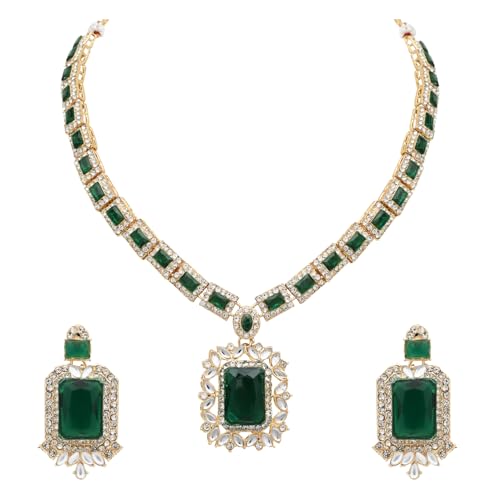 Gold Plated Crystal Diamond Necklace & Earrings Set for Women