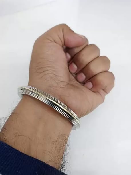 Stainless Steel Punjabi Sikh Gents Heavy Kada Bangle Bracelet With Stylish Gold Brass Line For Men