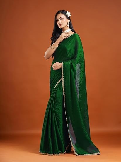 Women's Chiffon Two Tone Saree (With Blouse) Free Size Bottal