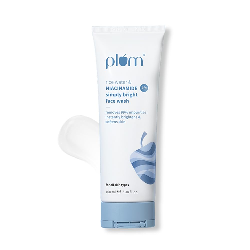 Plum Simply Bright Face Wash Combo Pack - 2% Niacinamide & Rice Water Cleanser Set (100ml + 150ml) | Skin Brightening, Hydrating & Pore Cleansing Face Wash for