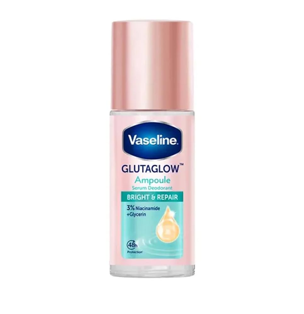 Vaseline GlutaGlow Ampoule Serum Deodorant Bright & Repair with 3% Niacinamide + Glycerin, 48H Protection, Brightening & Skin Repair Care, 45ml