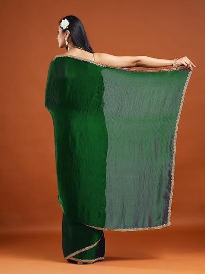 Women's Chiffon Two Tone Saree (With Blouse) Free Size Bottal