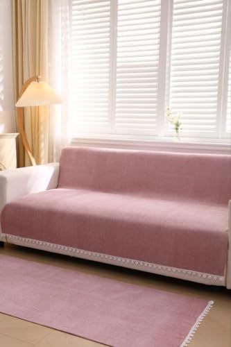 HOMETHREADS Chenille Fabric Sofa Cover, Luxury Soft Slipcover for Couch, Armchair & Loveseat, Thick Textured,Washable & Durable Sofa Cover (Peach, 3 Seater Smal