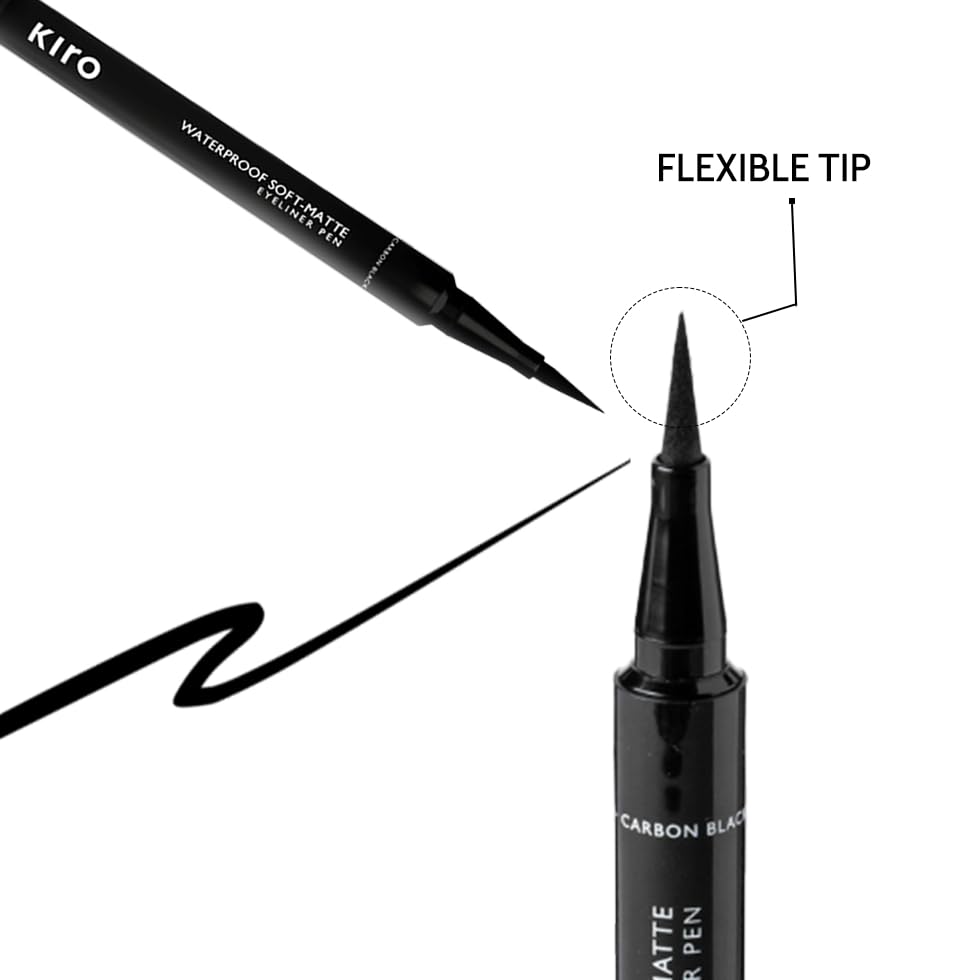 Kiro Waterproof Soft-Matte Eyeliner Pen, Carbon Black, 1.1 ml, Smudgeproof Eye liner, Matte Pen Eyeliner, Vegan, No Parabens, Liquid Eye Pen, 24 Hour Stay On, Non Toxic Liner for Eye