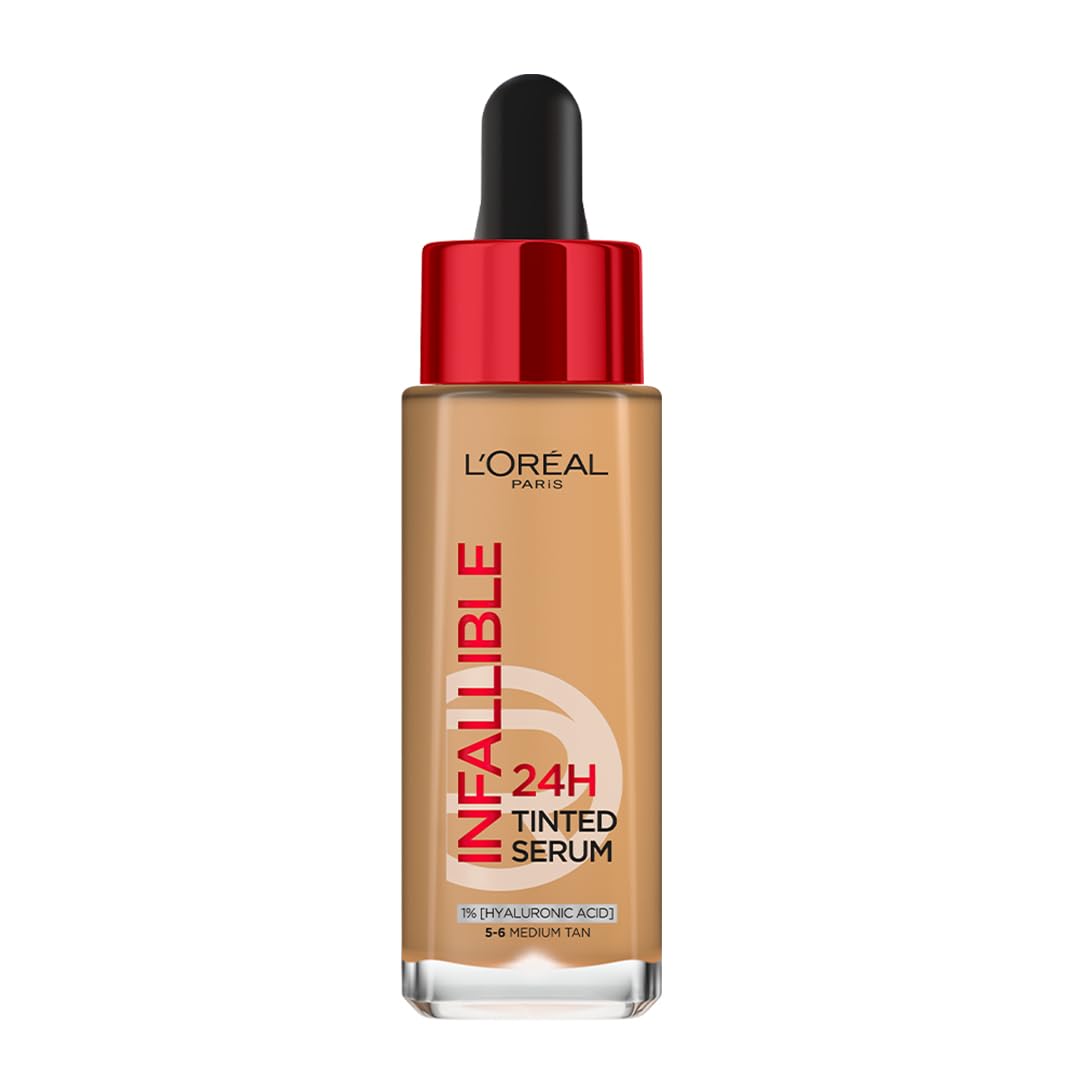 L’Oréal Paris Infallible 24H Tinted Serum Foundation, Light-weight Coverage, Dewy & Radiant Finish, Transfer-proof, 30ml