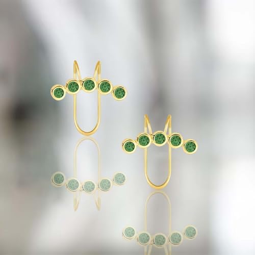 Elegant 18K Gold Plated Green Stone Ear Cuff - Lightweight Non-Piercing Clip-On Earring for Women & Girls