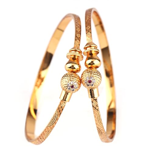 Set of 2 Handcrafted Adjustable Gold Plated Bangles for Women - Traditional Indian Jewelry