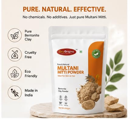 Multani Mitti Powder for Face Pack & Hair Care | 100% Natural Bentonite Clay | Deep Cleansing Skin Care Powder | For Oily Skin, Face Mask & Hair Mask | 200g