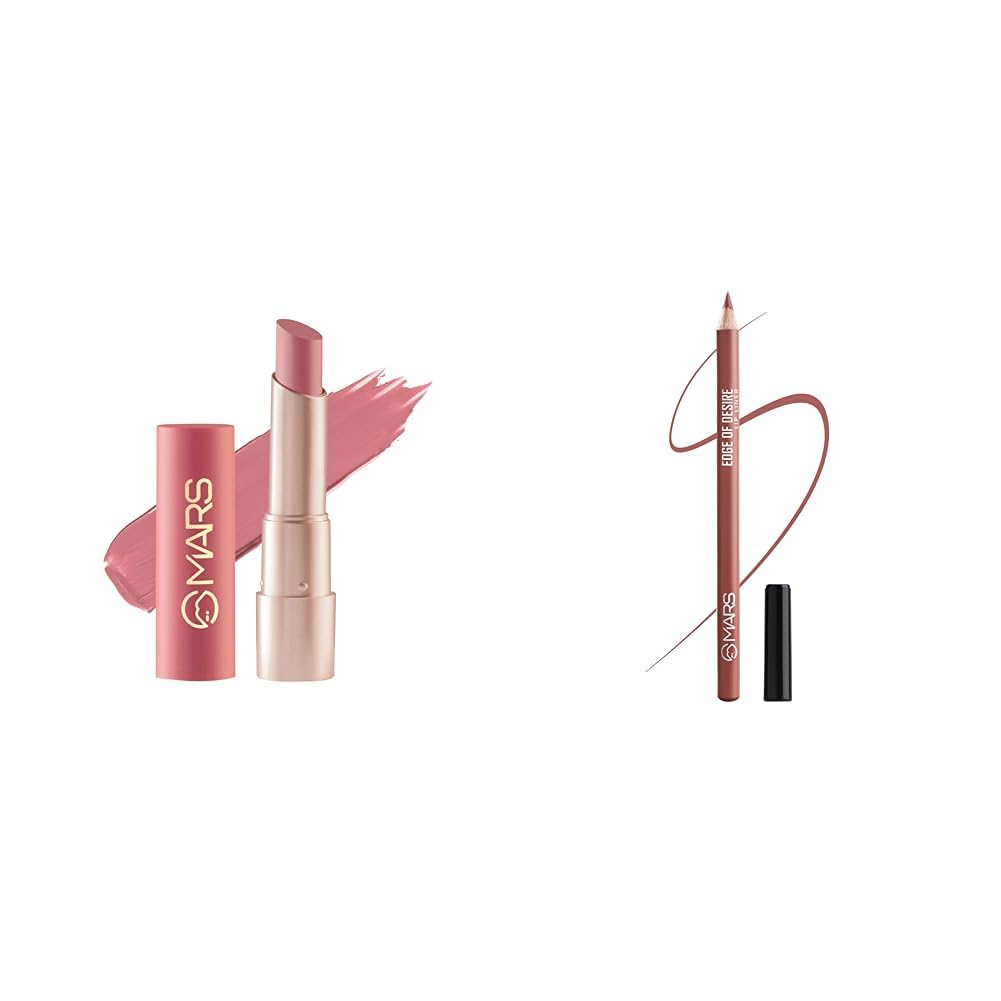 MARS Creamy Matte Long Lasting & Creamy Lipstick(3.2 gm) (10-Disco Deewane) Matte Lip Liner One Swipe Smooth Long Lasting Lip Pencil (1.4gm) (08-NUDE SPELL)