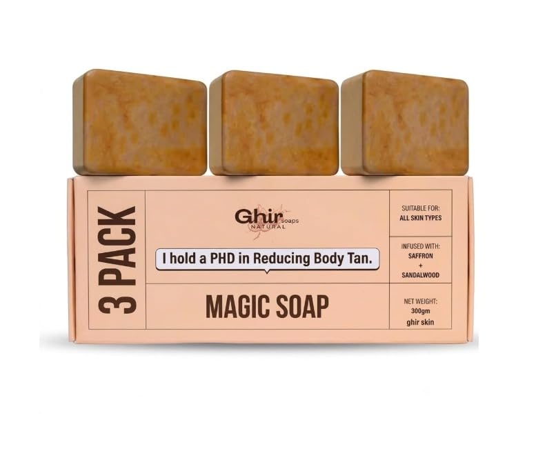 Ghir Natural Magic Soap for Tan Removal (300g, Pack of 3) – Infused with Saffron & Sandalwood for Glowing & Even Skin Tone
