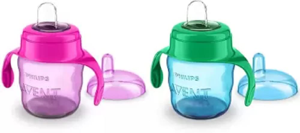 Avent Philips Toddler Spout Cup, 200 Ml, Pack of 2 (1 Blue 1 Pink) Twin Handle, Plastic Material