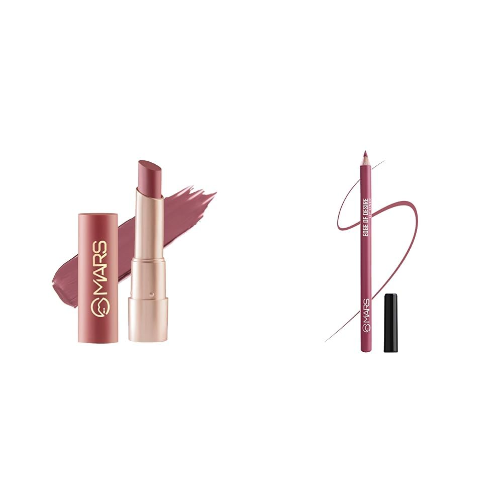 MARS Creamy Matte Long Lasting & Creamy Lipstick(3.2 gm) (02-Zesty Zumba) Matte Lip Liner One Swipe Smooth Long Lasting Lip Pencil (1.4gm) (19-BERRY SPLASH)