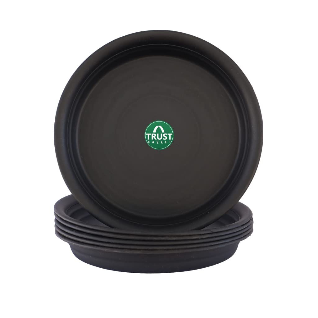 TrustBasket UV Treated Round Bottom Tray/Plate/Saucer Suitable for 10 inch Round Plastic Pot - Set of 6 | Heavy Duty Highly Durable Plant saucerGamla for Indoor