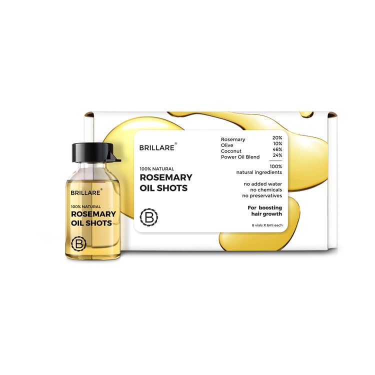 Brillare 20% Rosemary Oil Shots For Rapid Hair Growth | Improves Thickness | Controls Hair Fall & Nourishes Scalp | 100% Natural, Non Greasy Hair Oil Shots For