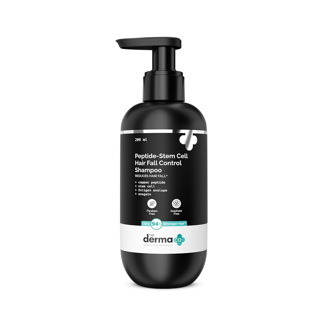 The Derma Co Peptide-Stem Cell Hair Fall Control Shampoo - 200 ml | 94% Stronger Hair* | Anti-Hair Fall Shampoo | Boosts Hair & Scalp Health | For Damaged Hair