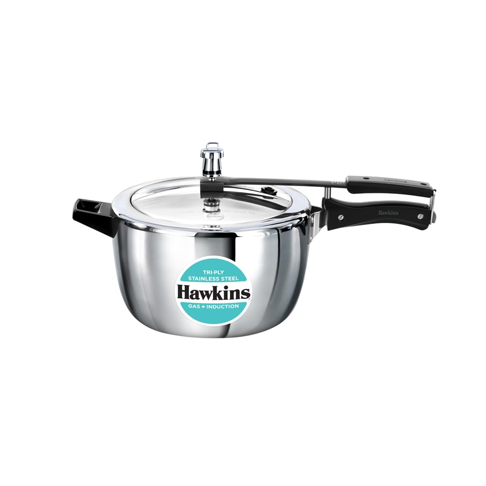 Hawkins 1.5 Litre Triply Stainless Steel Pressure Cooker, Inner Lid Induction Baby Cooker, Silver (HSST15) 1.5 Litres