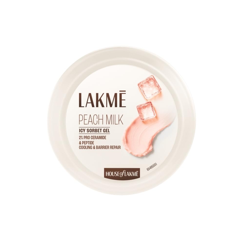 Lakmē Peach Milk Icy Sorbet Gel: First Ever Cooling Face Moisturizer with 2% Pro-Ceramides, Peptides & Pentavitin for Instant Ice-Plunge Glow & 24hr Barrier Rep
