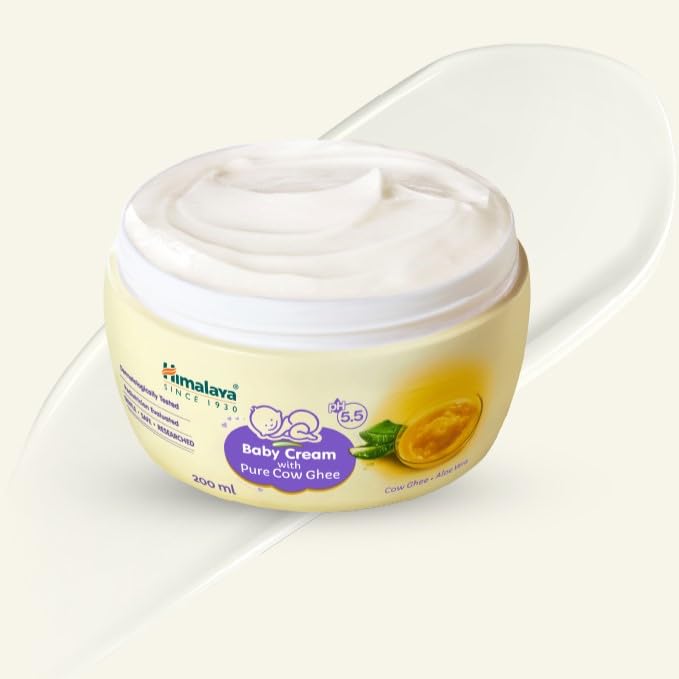 Himalaya Baby Cream with Pure Cow Ghee 200ml| For Sensitive Skin| pH 5.5 Pure cow ghee 200 ml (Pack of 1)