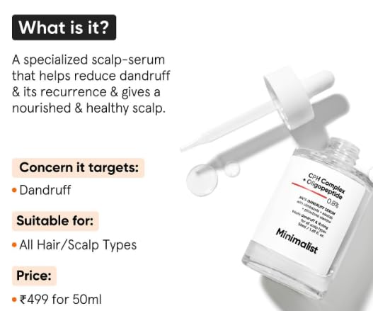 Minimalist Anti-Dandruff Hair Serum for Scalp | Pre Shampoo Treatment with CPH Complex & Oligopeptide 0.8% | With Elestab Advanced Anti Dandruff Molecule | For