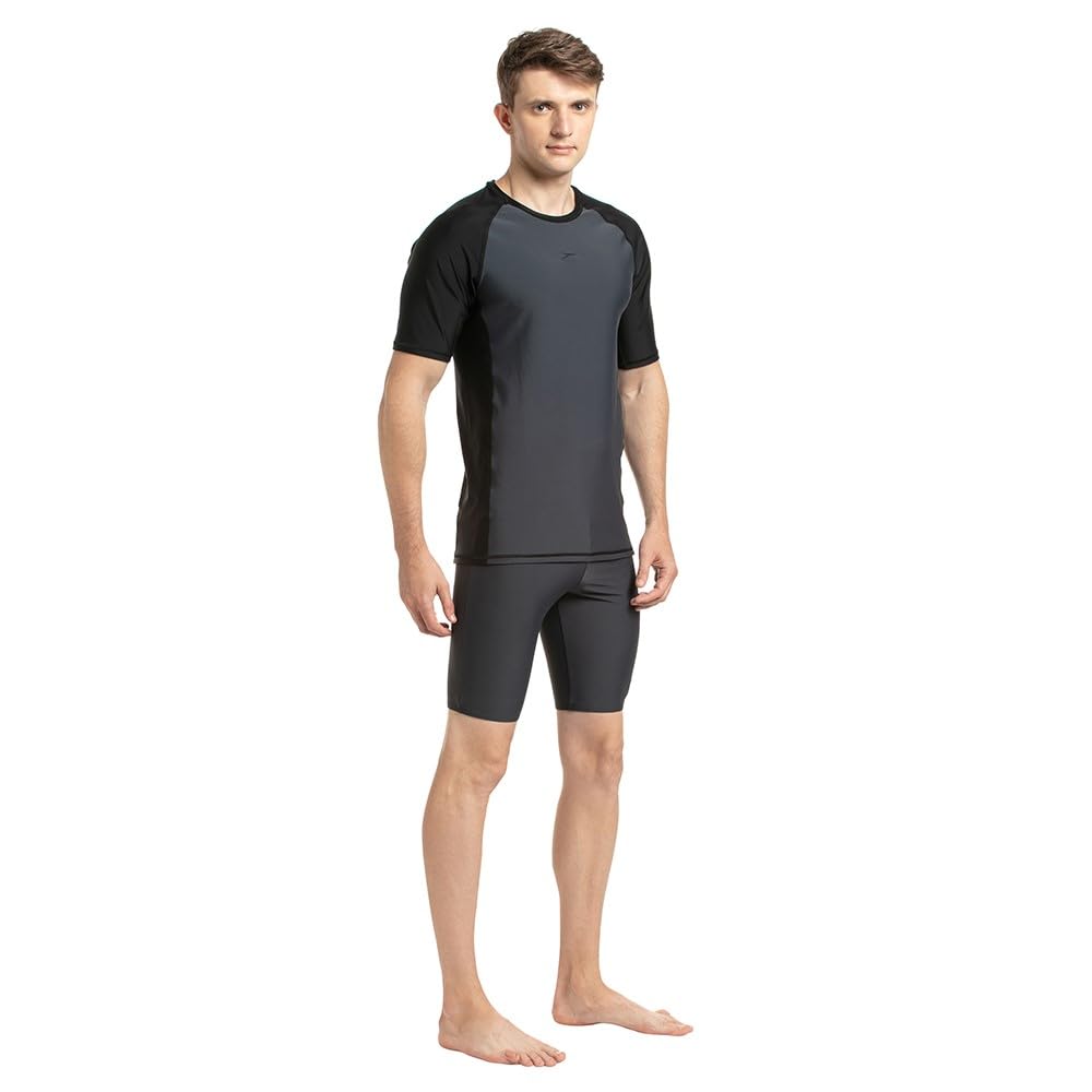 Speedo Men's Endurance 10 Short Sleeve Suntop Oxid Grey/Black S
