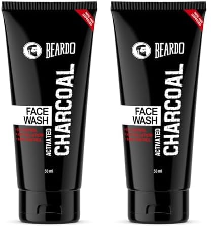 Beardo Activated Charcoal Face Wash for men, 50ml | For Deep Pore Cleaning and Removes Dirt | face wash for acne and pimples | face wash for oily skin (Pack of