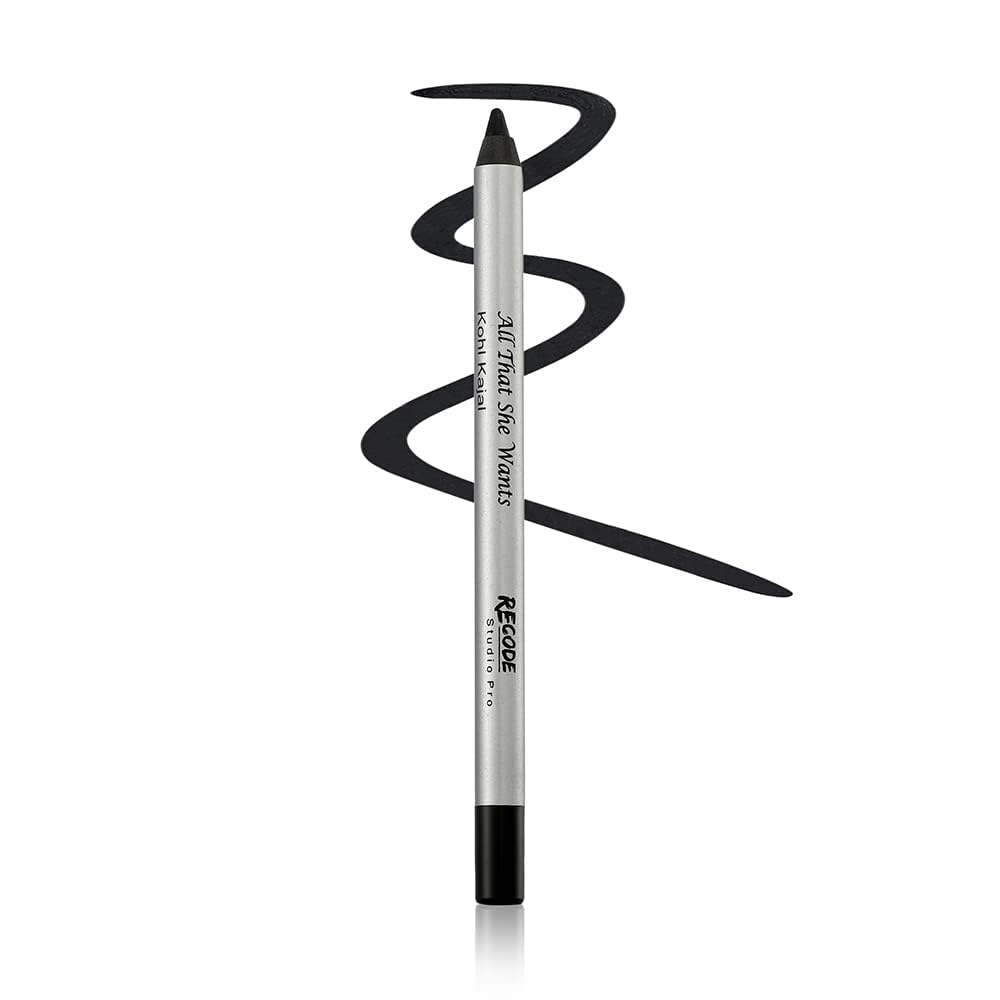 Recode Black Kohl Kajal Pencil last upto 14 hours |All That She Wants 1.20 GM|Waterproof,Smudgeproof|Long-lasting Eye Makeup