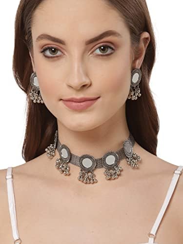 Elegant Oxidized Choker Necklace Set - Handcrafted Traditional Indian Jewelry for Women