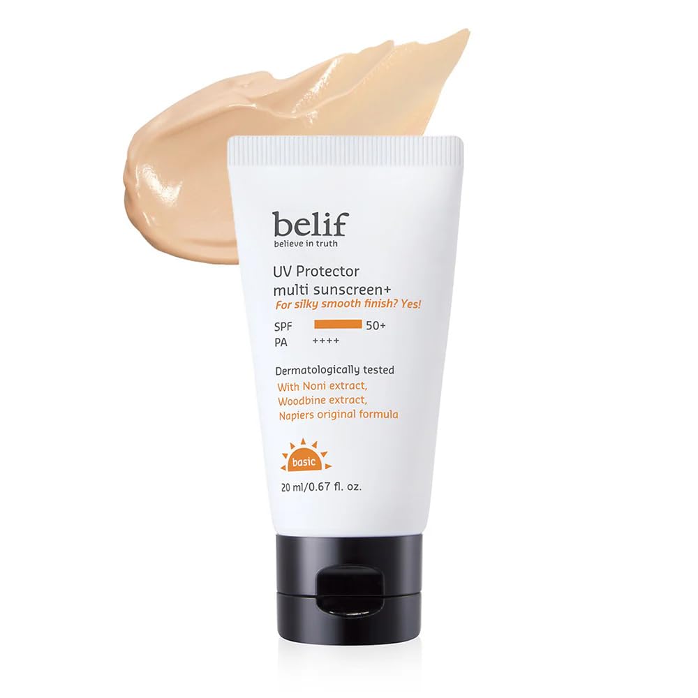 Belif UV Protector Multi Tinted Sunscreen | Broad Spectrum SPF | Hybrid Filters with Natural Herbs | No White Cast, Water & Sweat Resistant | Brightening, Anti-
