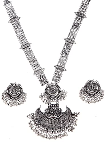 Traditional Oxidized Silver Necklace Set - Handcrafted Indian Jewelry for Women