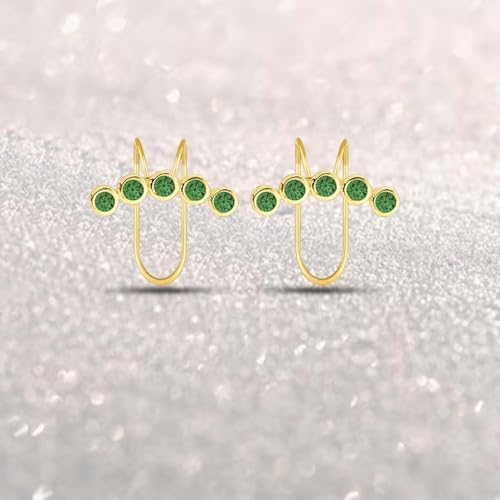 Elegant 18K Gold Plated Green Stone Ear Cuff - Lightweight Non-Piercing Clip-On Earring for Women & Girls