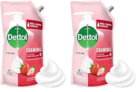 Dettol Foaming Handwash Refill - Strawberry, 700ml | Rich Foam | Moisturizing Hand Wash | Soft on Hands (Pack of 2)