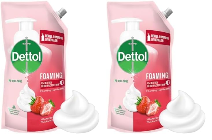 Dettol Foaming Handwash Refill - Strawberry, 700ml | Rich Foam | Moisturizing Hand Wash | Soft on Hands (Pack of 2)
