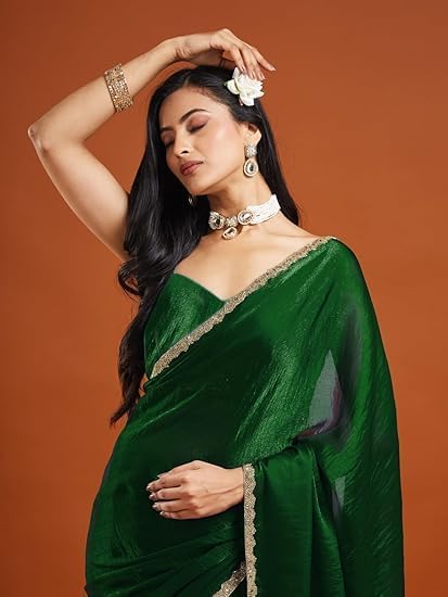 Women's Chiffon Two Tone Saree (With Blouse) Free Size Bottal