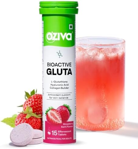 OZiva Vegan Collagen (Tangy Amla) for Skin, Hair & Nails | 200g (Pack of 1) and OZiva Bioactive Glutathione Tablets for Radiant Skin - 30 Effervescent Tablets (
