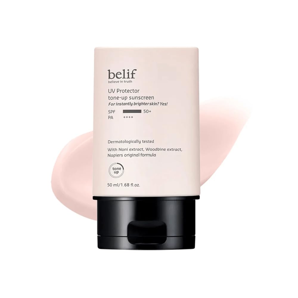 Belif UV Protector Tone Up Sunscreen, 2-in-1 Tone Up Sunscreen SPF 50+ PA++++ – Broad Spectrum UV Protection with Instant Glow | Hydrating, Water-Resistant, Pin