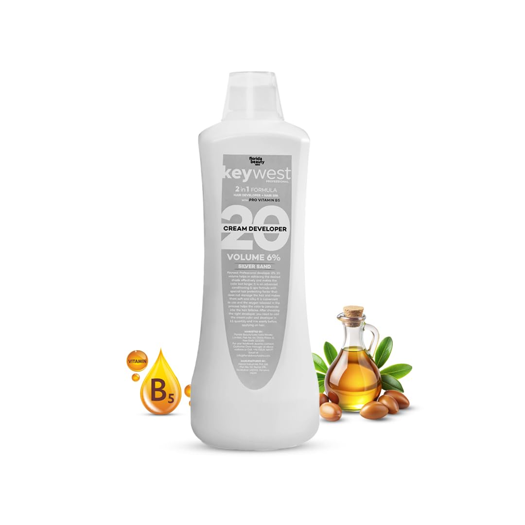 Keywest Professional Hair Color Developer 20 Volume 6% - 1000ml | Cream Developer for Hair Colour | 2in1 Formula Hair Developer + Hair Spa with Pro Vitamin B5 S