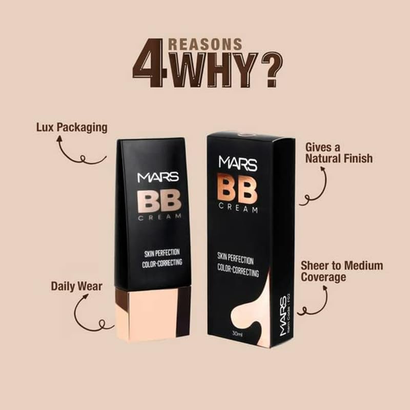 MARS BB Cream Lightweight Foundation | Blendable BB Cream for Women | Colour Correction for All Skin Types (30 ml) (03-MEDIUM)