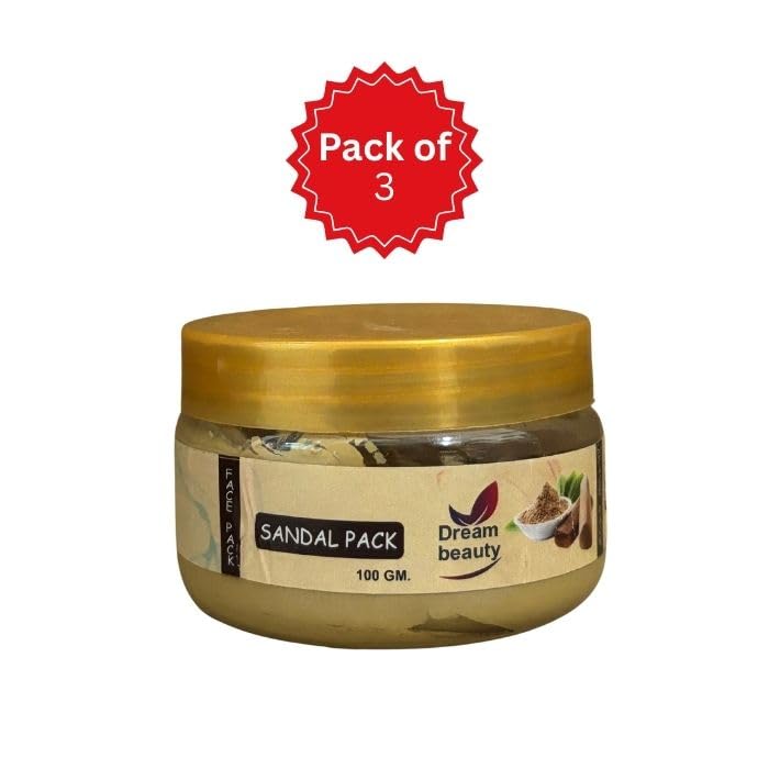 Dream Beauty Multani Mitti Sandal Face Pack (Pack of 3 x 100g) – Natural Fuller’s Earth & Sandalwood Clay Mask for Brightening, Cooling & Oil Control – Ayurvedi