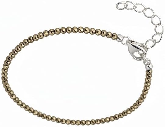 Pyrite Anklet for Women | Certified Natural Crystal Anklet | Adjustable Healing Crystal Jewellery | Wealth, Luck, Protection | Includes Free Raw Pyrite Stone (4