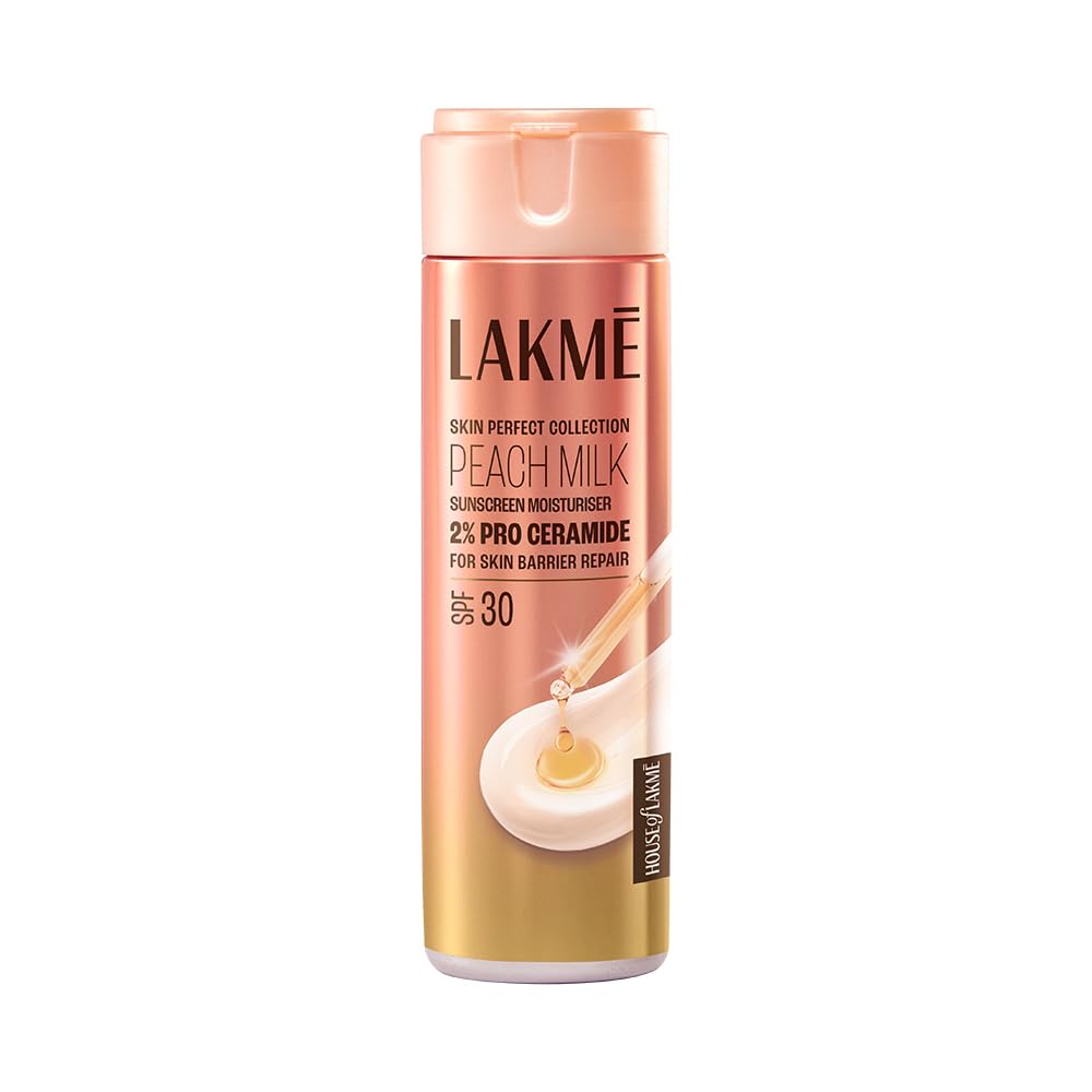Lakmé Peach Milk Moisturiser SPF 30 with 2% Pro-Ceramide | Daily UV Defense, Hydrating & Skin Barrier Repair Face Cream | Lightweight, For Dry, Normal, Oily & S