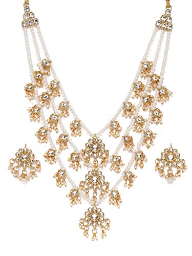 Ethnic Kundan & Pearls Multi Layers Bridal Necklace Set for Women