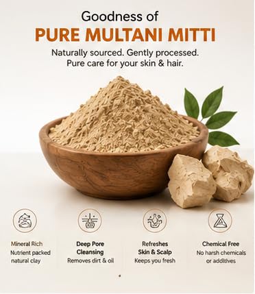 Multani Mitti Powder for Face Pack & Hair Care | 100% Natural Bentonite Clay | Deep Cleansing Skin Care Powder | For Oily Skin, Face Mask & Hair Mask | 200g