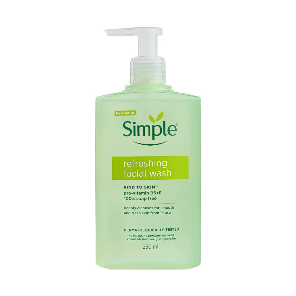 Simple Kind to Skin Refreshing Facial Wash | 100% Soap-Free Gentle Cleanser with Vitamin E & Glycerin | For All Skin Types | Perfect for Sensitive Skin, 250ml 2