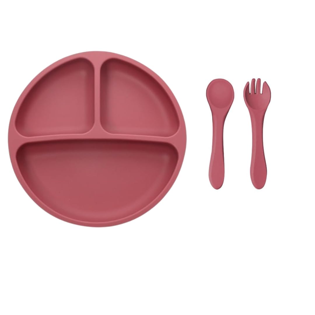 Sakoraware Silicon Bowl Plate Combo with Spoon and Fork for Babies Kids |Lightweight Sunction Base Easy to Hold Gentle on Gums for Infants |Microwave & Dishwash