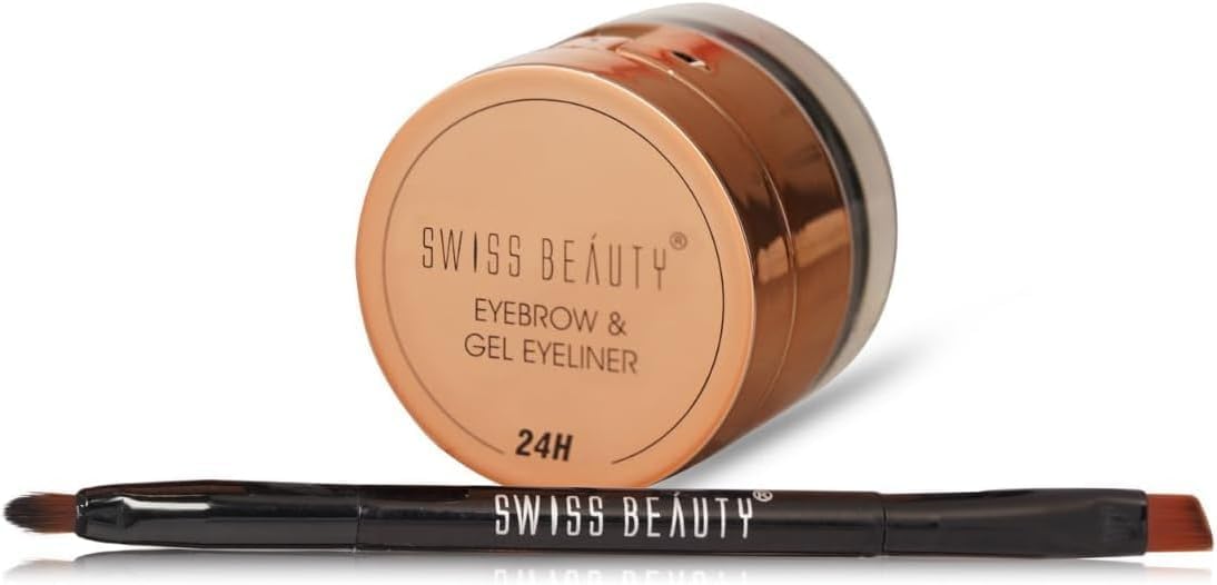 Swiss Beauty Waterproof Eyebrow & Gel Eyeliner 2 In 1 With Brush | Smudge Proof Gel Eyeliner And Eyebrow Definer Pencil | Shade- 01 Black, 7G Shade- 01 Black 7