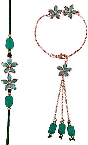 Mahi Rakhi for Brother and Bhabhi - Colorful Crystals and Meenakari Work Bracelet Style Lumba Rakhi Set