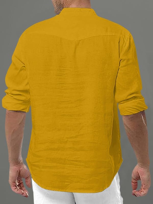 Men's Casual Cotton Blend Short Short Long Sleeve Mandarin Collar Kurta Shirt Elegant Kurta Shirt X-Large Gold